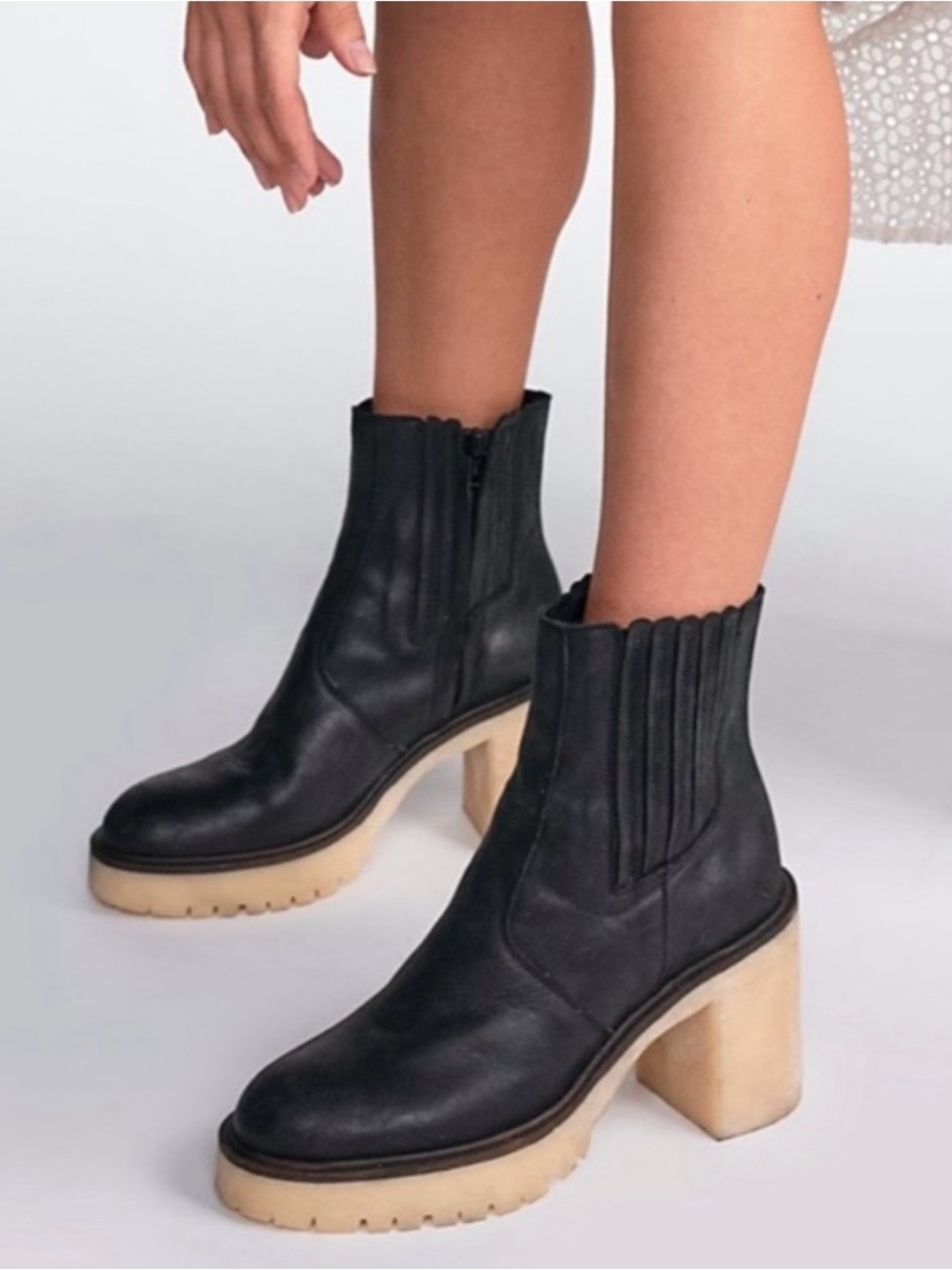 Free People “James” Chelsea Leather Boot in Black, Size 40
